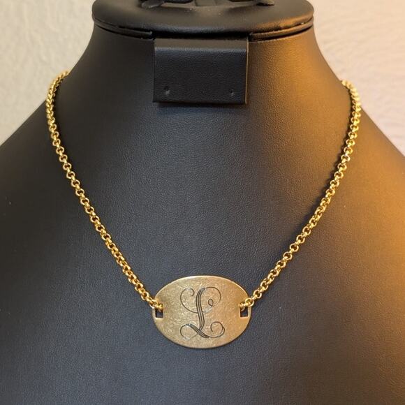 Vintage Oval Monogrammed Script 'L' Gold Tone Chain 17.5" Necklace - Picture 1 of 6